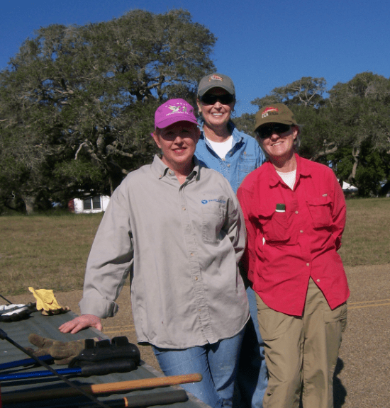 Marie Eggert, Julianne Thompson, and Janet Price prepare to prune ANWR trails